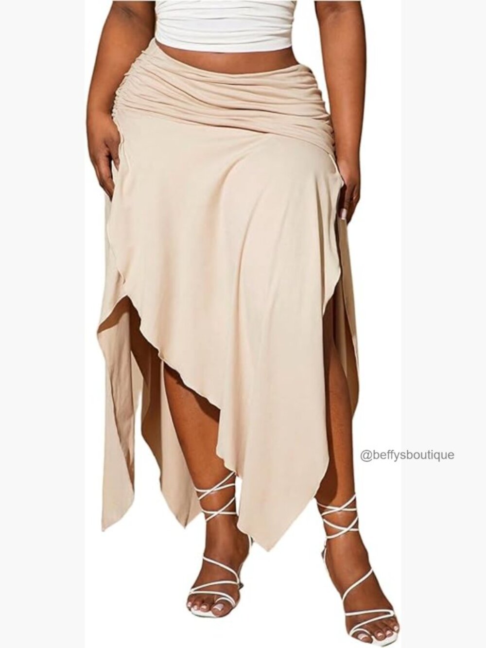 Women's Plus Size Ruched Skirt Elastic Waist Split Thigh Asymmetrical Hem Long